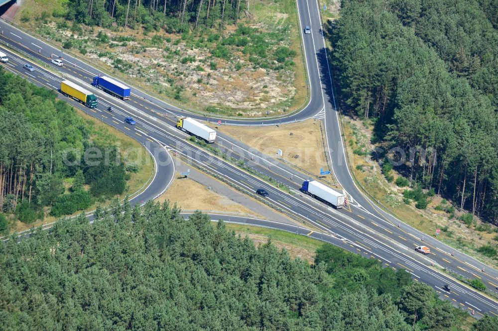 Dannenreich from above - Construction and widening of the route of the highway / motorway BAB A12 / E30 in the intersection of State Road L39 at Dannenreich in Brandenburg