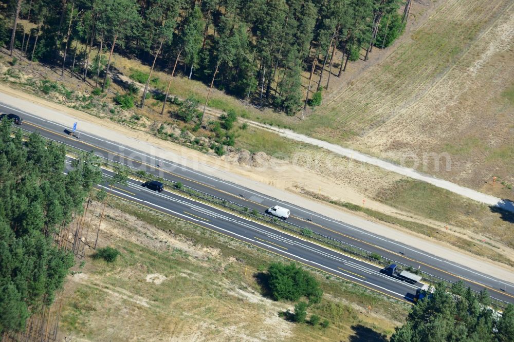 Aerial image Dannenreich - Construction and widening of the route of the highway / motorway BAB A12 / E30 in the intersection of State Road L39 at Dannenreich in Brandenburg