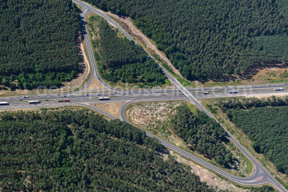 Dannenreich from above - Construction and widening of the route of the highway / motorway BAB A12 / E30 in the intersection of State Road L39 at Dannenreich in Brandenburg