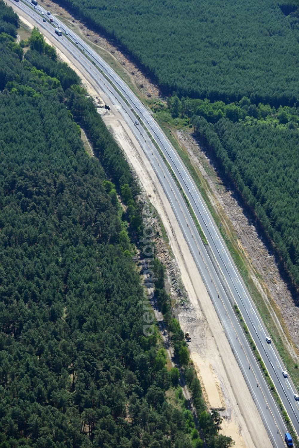 Aerial image Dannenreich - Construction and widening of the route of the highway / motorway BAB A12 / E30 in the intersection of State Road L39 at Dannenreich in Brandenburg