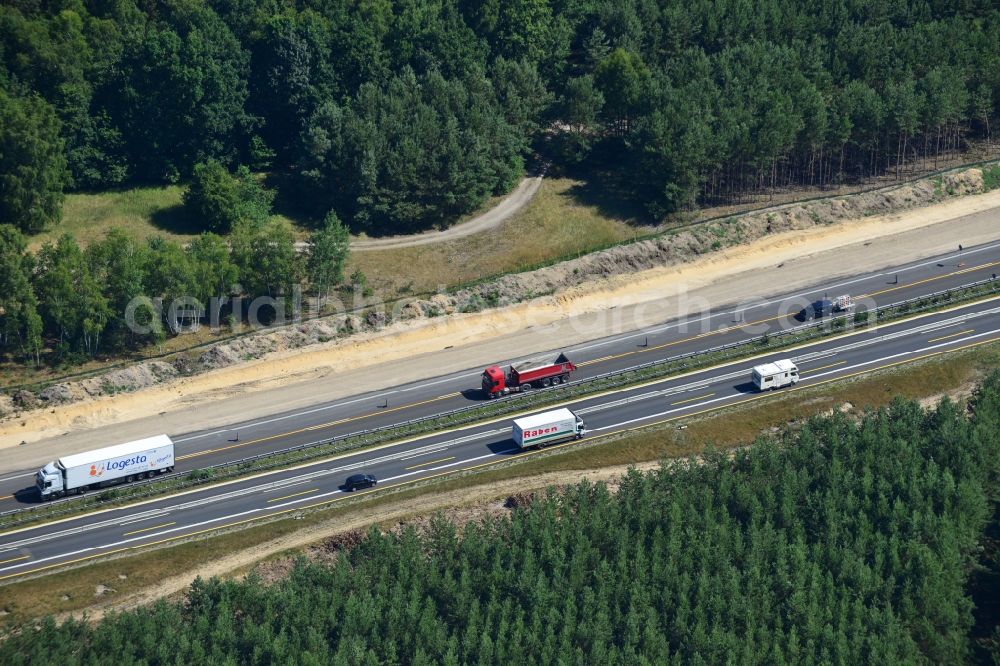 Aerial image Dannenreich - Construction and widening of the route of the highway / motorway BAB A12 / E30 in the intersection of State Road L39 at Dannenreich in Brandenburg