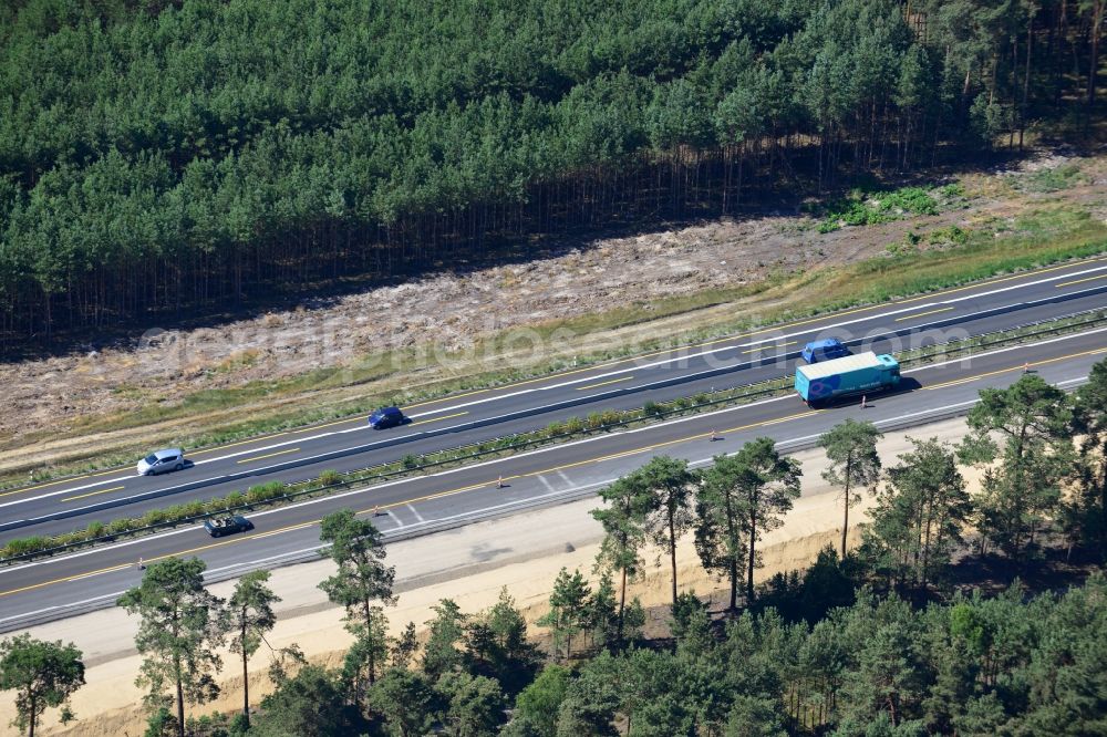 Aerial image Dannenreich - Construction and widening of the route of the highway / motorway BAB A12 / E30 in the intersection of State Road L39 at Dannenreich in Brandenburg