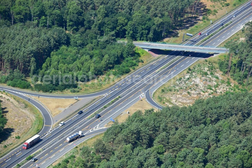 Dannenreich from above - Construction and widening of the route of the highway / motorway BAB A12 / E30 in the intersection of State Road L39 at Dannenreich in Brandenburg