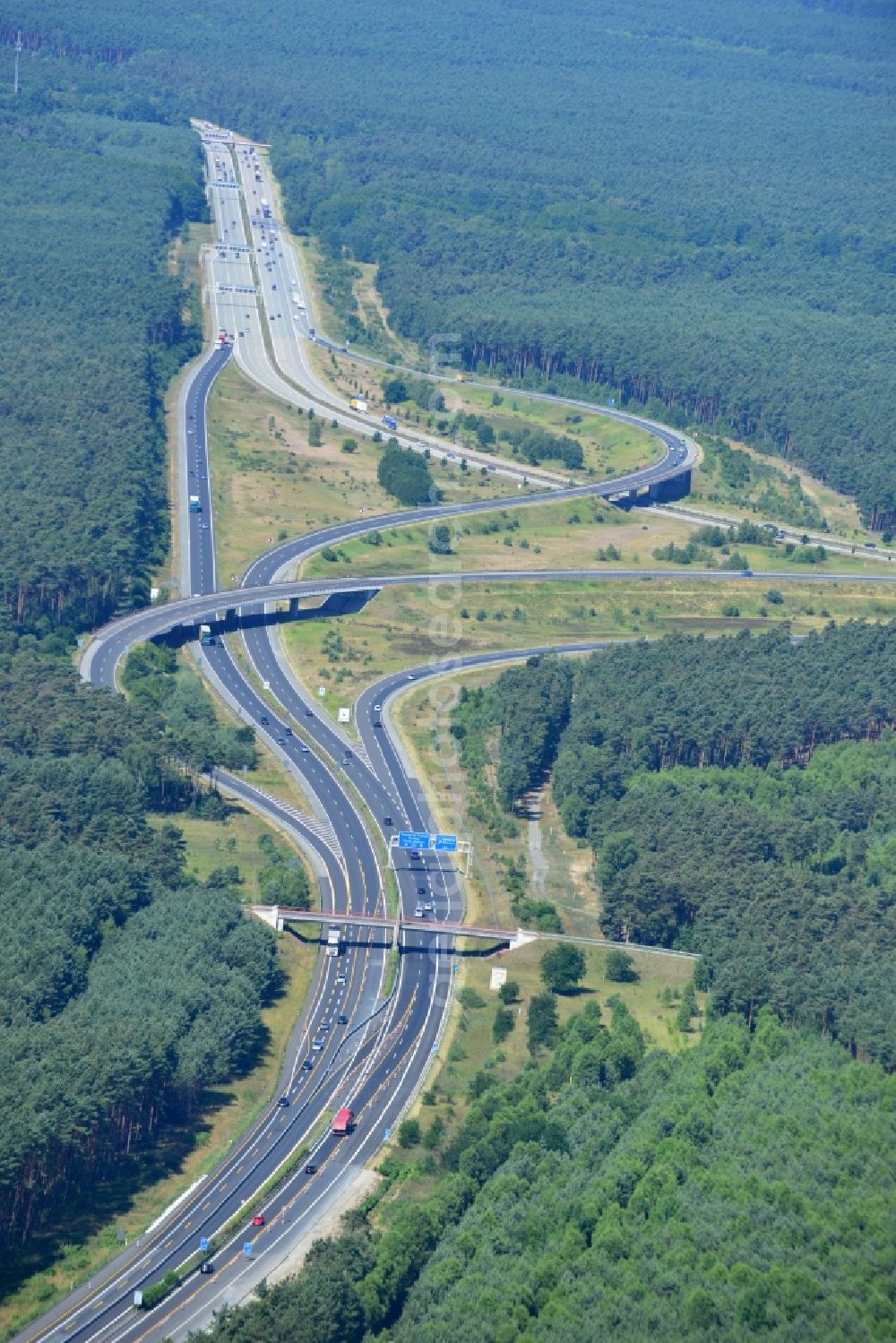 Dannenreich from above - Construction and widening of the route of the highway / motorway BAB A12 / E30 in the intersection of State Road L39 at Dannenreich in Brandenburg