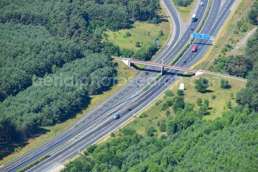 Dannenreich from above - Construction and widening of the route of the highway / motorway BAB A12 / E30 in the intersection of State Road L39 at Dannenreich in Brandenburg