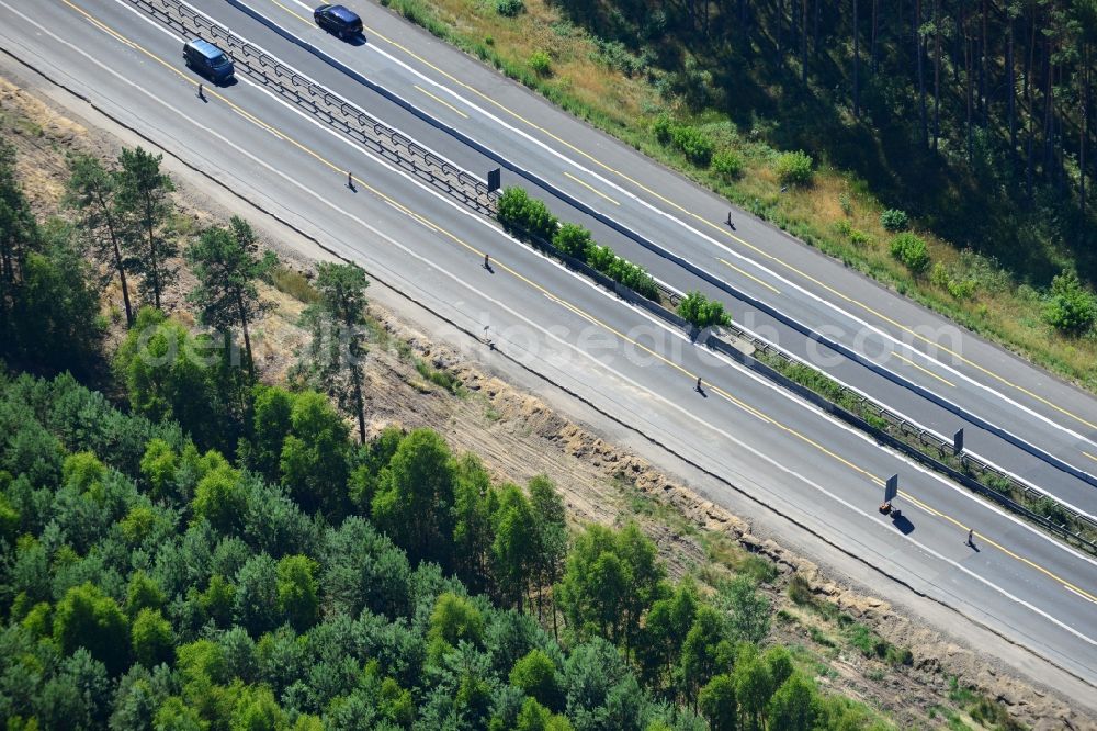 Aerial image Dannenreich - Construction and widening of the route of the highway / motorway BAB A12 / E30 in the intersection of State Road L39 at Dannenreich in Brandenburg