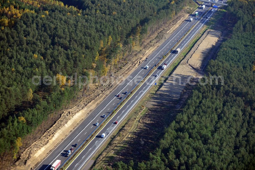 Dannenreich from above - Construction and widening of the route of the highway / motorway BAB A12 / E30 in the intersection of State Road L39 at Dannenreich in Brandenburg