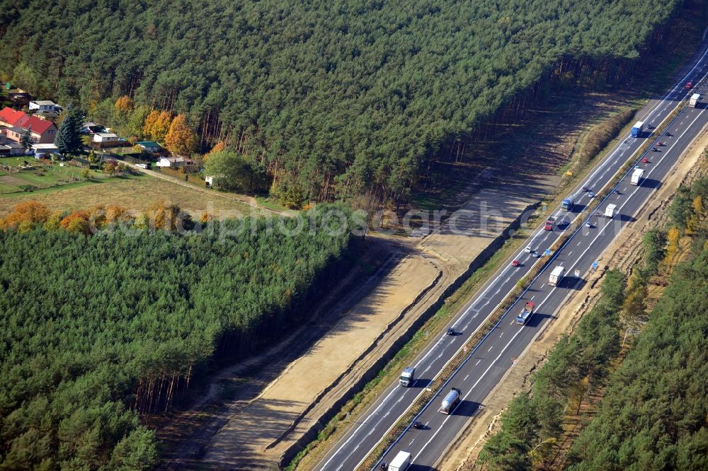 Aerial image Dannenreich - Construction and widening of the route of the highway / motorway BAB A12 / E30 in the intersection of State Road L39 at Dannenreich in Brandenburg