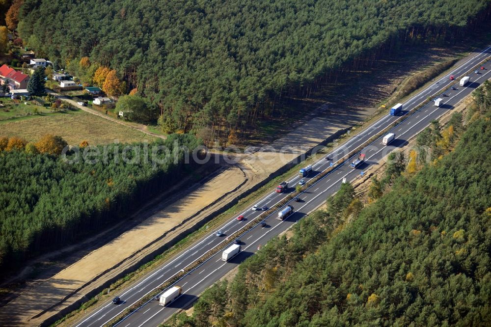 Aerial photograph Dannenreich - Construction and widening of the route of the highway / motorway BAB A12 / E30 in the intersection of State Road L39 at Dannenreich in Brandenburg