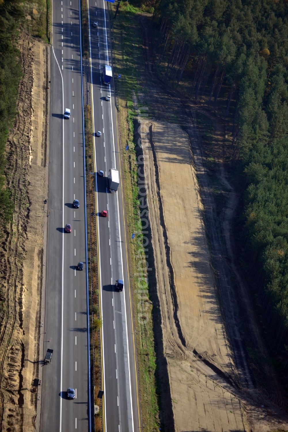 Aerial image Dannenreich - Construction and widening of the route of the highway / motorway BAB A12 / E30 in the intersection of State Road L39 at Dannenreich in Brandenburg