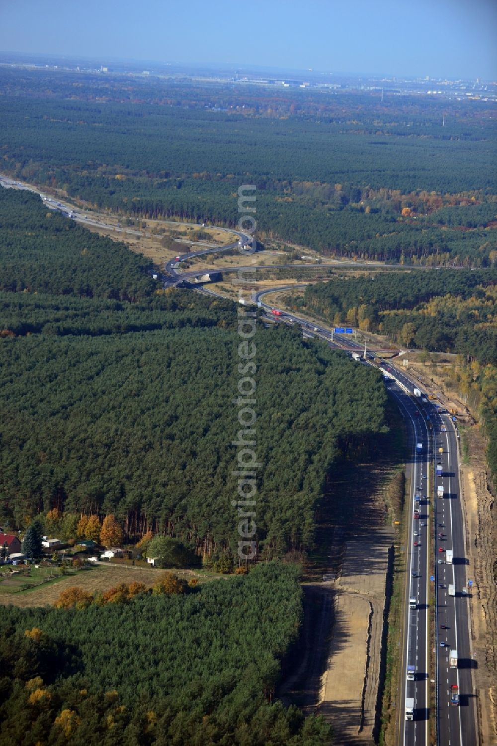 Aerial photograph Dannenreich - Construction and widening of the route of the highway / motorway BAB A12 / E30 in the intersection of State Road L39 at Dannenreich in Brandenburg