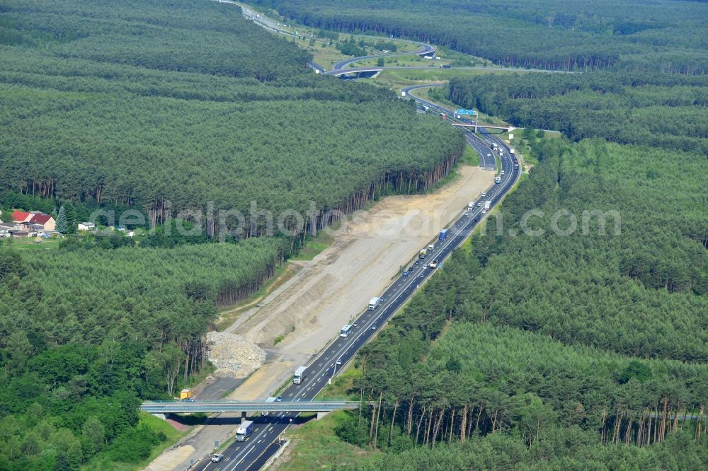 Aerial image Dannenreich - Construction and widening of the route of the highway / motorway BAB A12 / E30 in the intersection of State Road L39 at Dannenreich in Brandenburg