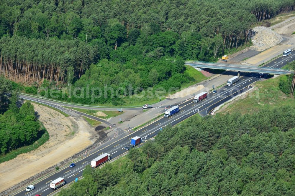 Aerial photograph Dannenreich - Construction and widening of the route of the highway / motorway BAB A12 / E30 in the intersection of State Road L39 at Dannenreich in Brandenburg