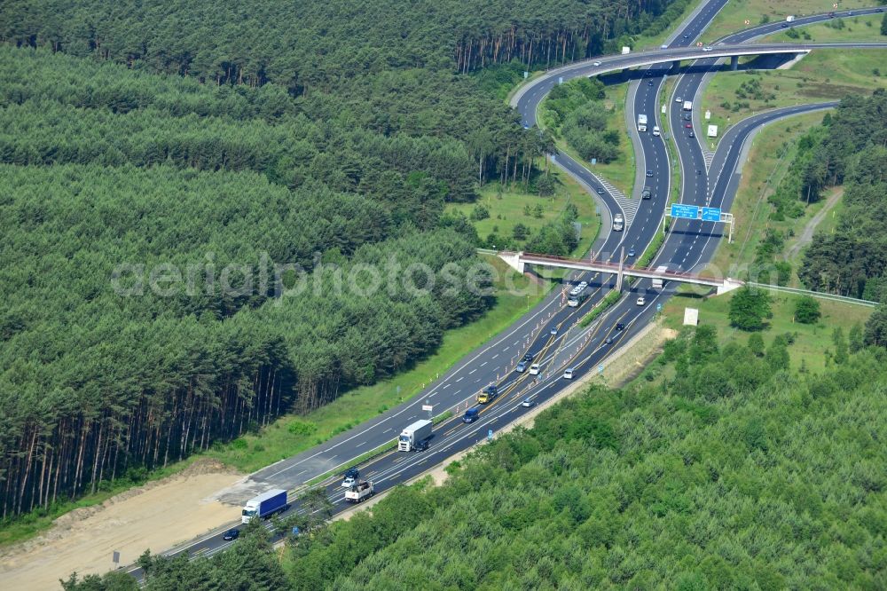 Dannenreich from above - Construction and widening of the route of the highway / motorway BAB A12 / E30 in the intersection of State Road L39 at Dannenreich in Brandenburg