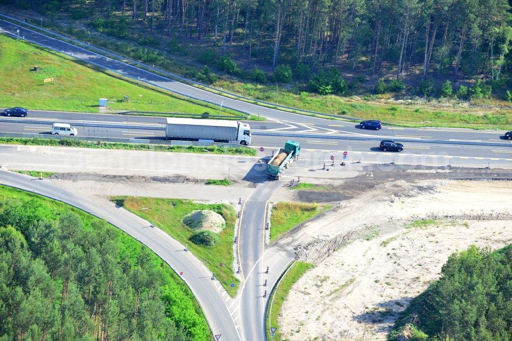 Aerial image Dannenreich - Construction and widening of the route of the highway / motorway BAB A12 / E30 in the intersection of State Road L39 at Dannenreich in Brandenburg