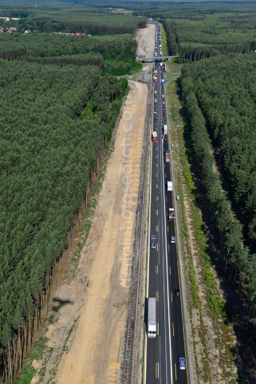 Aerial image Dannenreich - Construction and widening of the route of the highway / motorway BAB A12 / E30 in the intersection of State Road L39 at Dannenreich in Brandenburg