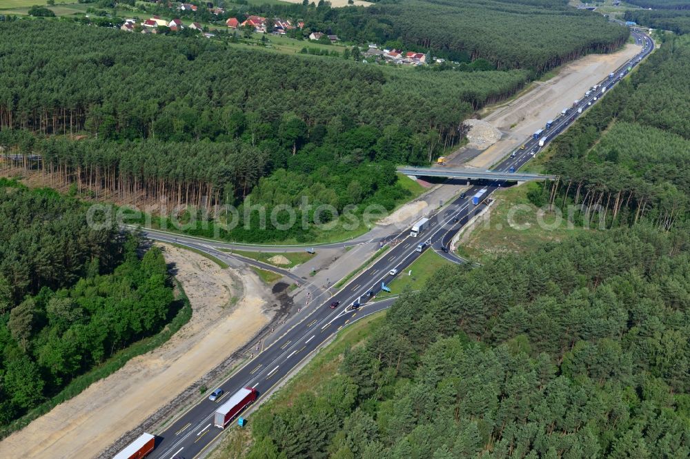 Aerial photograph Dannenreich - Construction and widening of the route of the highway / motorway BAB A12 / E30 in the intersection of State Road L39 at Dannenreich in Brandenburg