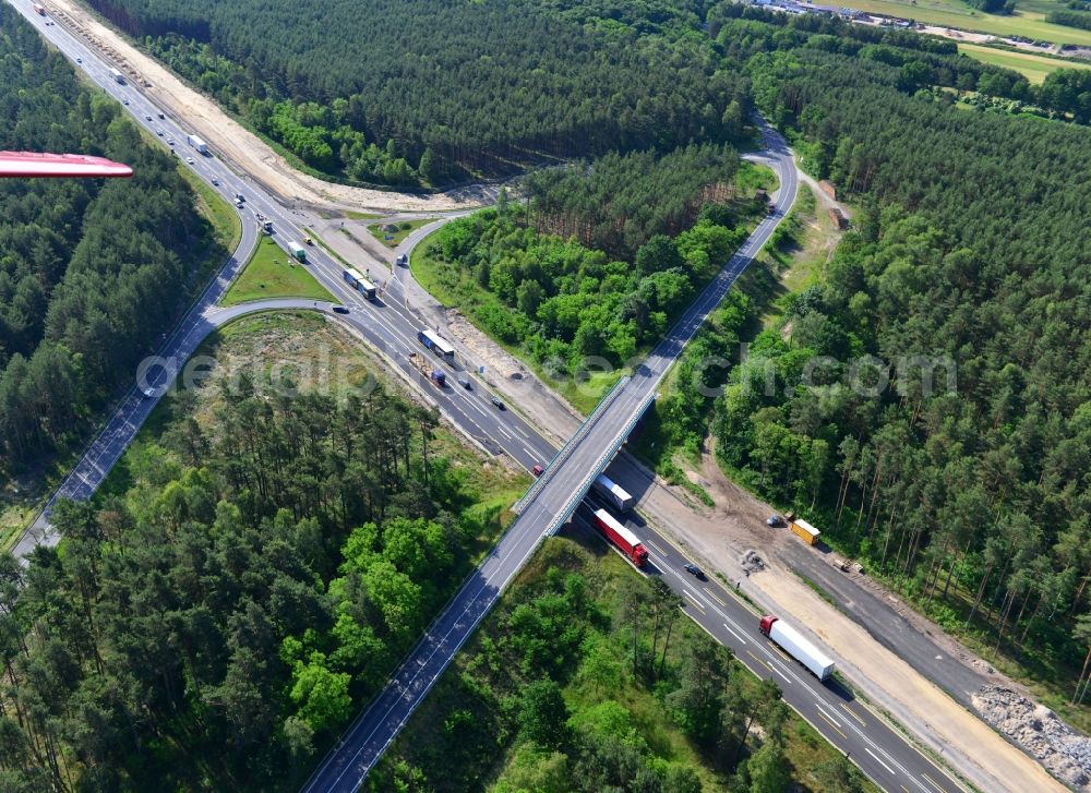 Dannenreich from above - Construction and widening of the route of the highway / motorway BAB A12 / E30 in the intersection of State Road L39 at Dannenreich in Brandenburg