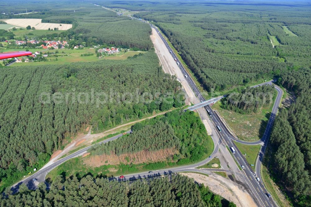 Aerial image Dannenreich - Construction and widening of the route of the highway / motorway BAB A12 / E30 in the intersection of State Road L39 at Dannenreich in Brandenburg