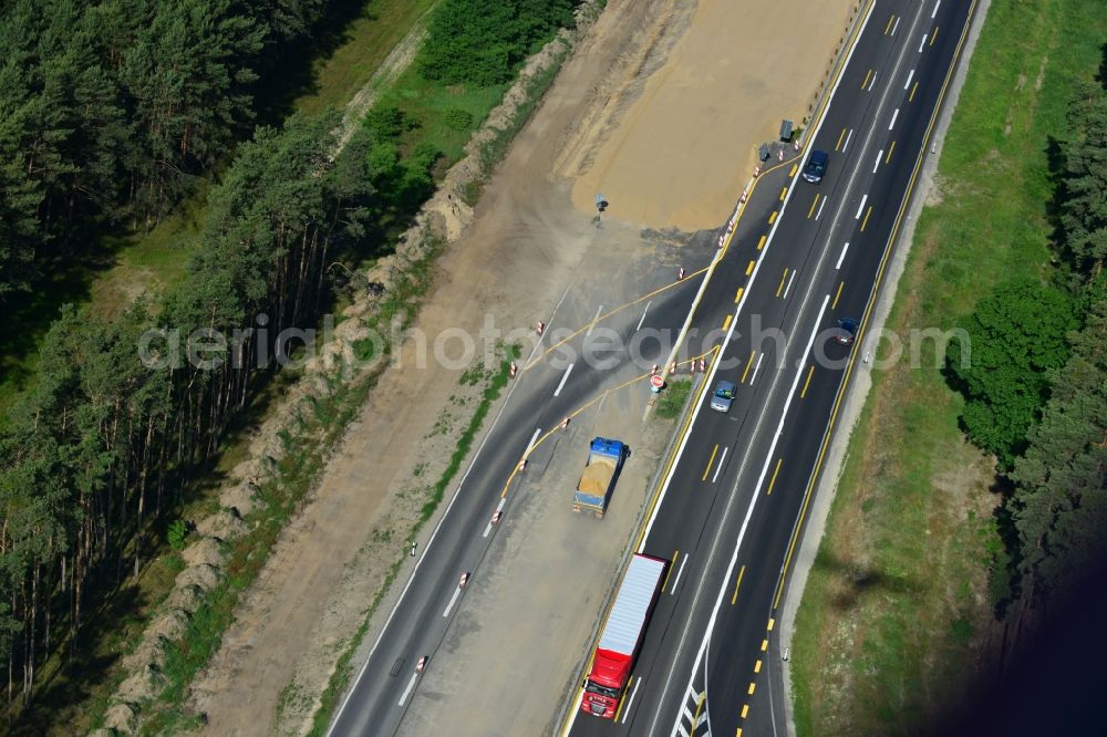 Aerial image Dannenreich - Construction and widening of the route of the highway / motorway BAB A12 / E30 in the intersection of State Road L39 at Dannenreich in Brandenburg