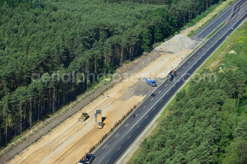 Dannenreich from above - Construction and widening of the route of the highway / motorway BAB A12 / E30 in the intersection of State Road L39 at Dannenreich in Brandenburg