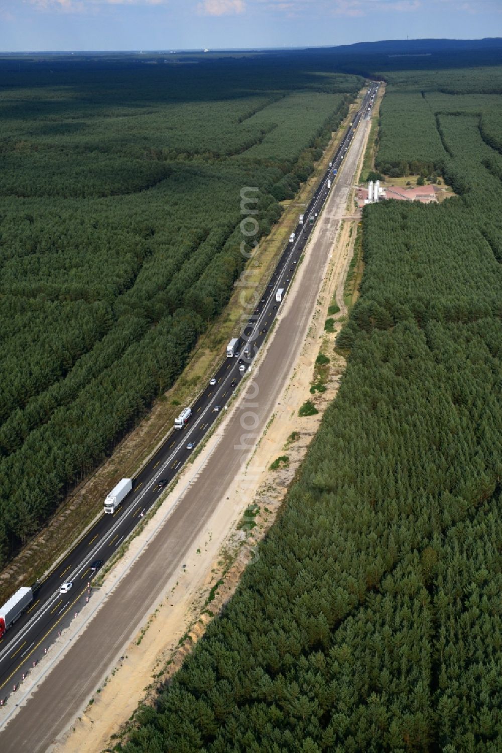 Friedersdorf from above - Construction and widening of the route of the highway / motorway BAB A12 at Friedersdorf at the Berliner Ring in Brandenburg