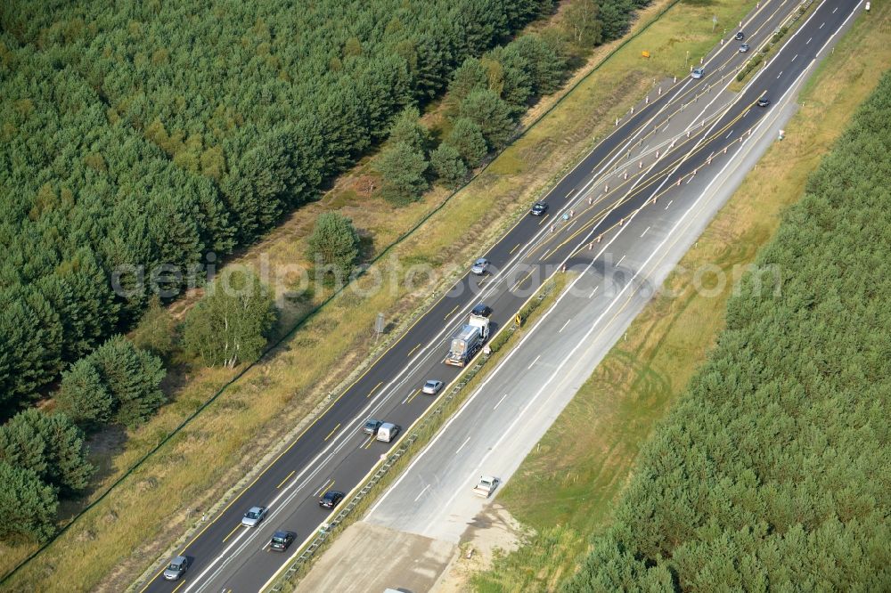 Friedersdorf from above - Construction and widening of the route of the highway / motorway BAB A12 at Friedersdorf at the Berliner Ring in Brandenburg