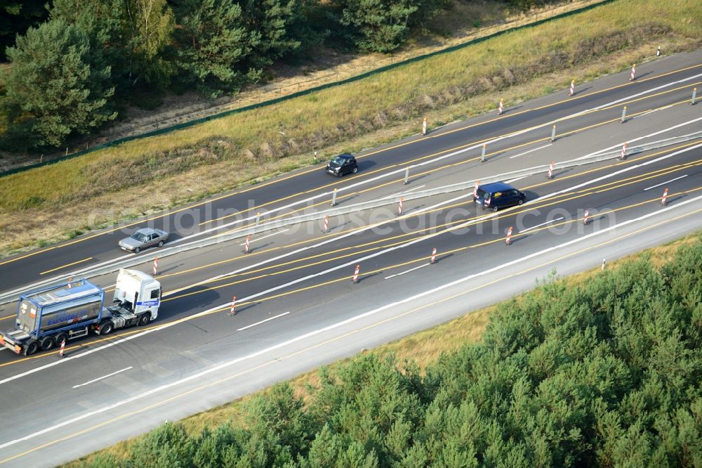 Aerial image Friedersdorf - Construction and widening of the route of the highway / motorway BAB A12 at Friedersdorf at the Berliner Ring in Brandenburg