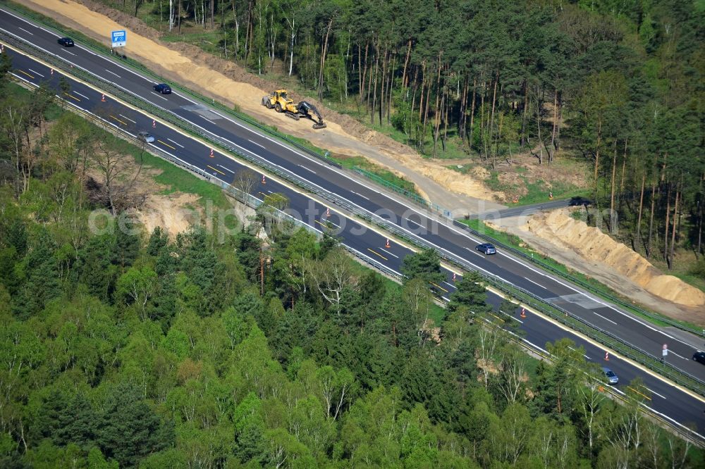 Aerial image Markgrafpieske - View expansion and widening of the route of the highway / motorway BAB A12 / E30 Markgrafpieske in the state of Brandenburg