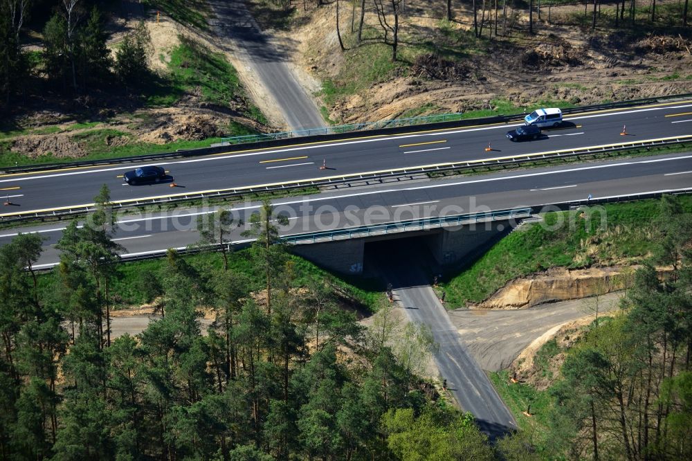 Aerial photograph Markgrafpieske - View expansion and widening of the route of the highway / motorway BAB A12 / E30 Markgrafpieske in the state of Brandenburg