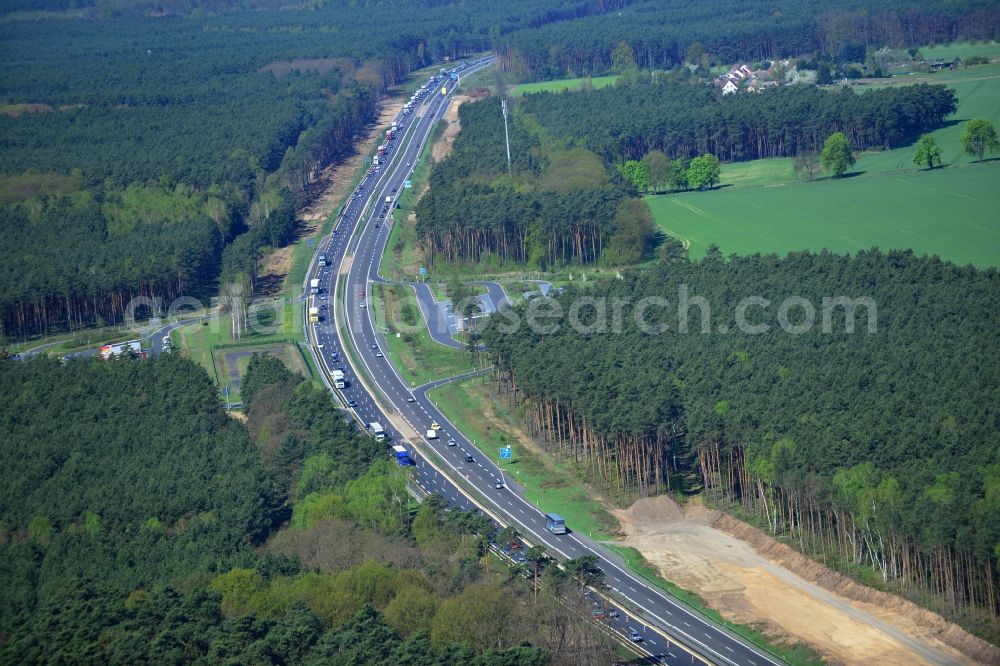 Aerial image Markgrafpieske - View expansion and widening of the route of the highway / motorway BAB A12 / E30 Markgrafpieske in the state of Brandenburg