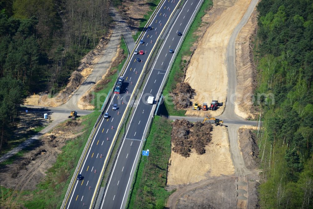 Aerial image Markgrafpieske - View expansion and widening of the route of the highway / motorway BAB A12 / E30 Markgrafpieske in the state of Brandenburg