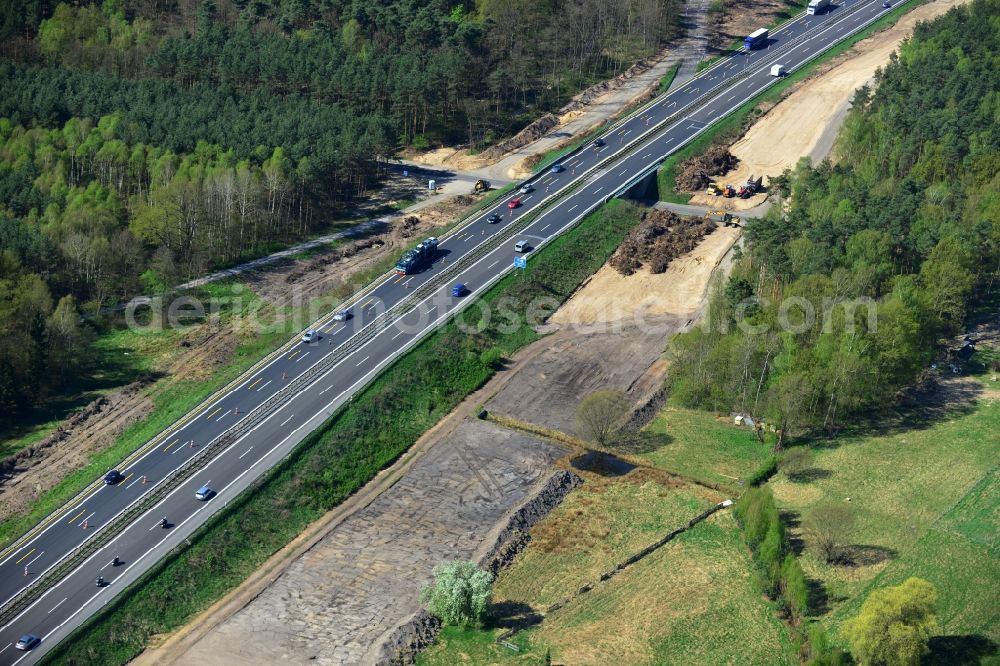 Aerial photograph Markgrafpieske - View expansion and widening of the route of the highway / motorway BAB A12 / E30 Markgrafpieske in the state of Brandenburg