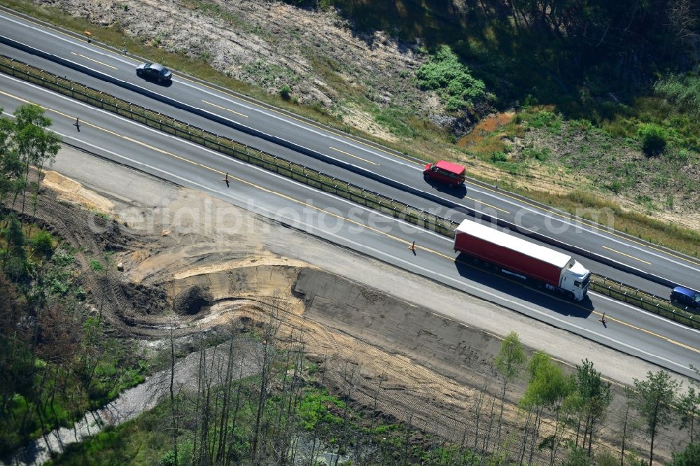 Markgrafpieske from the bird's eye view: Construction and widening of the route of the highway / motorway BAB A12 / E30 at Markgrafpieske in Brandenburg