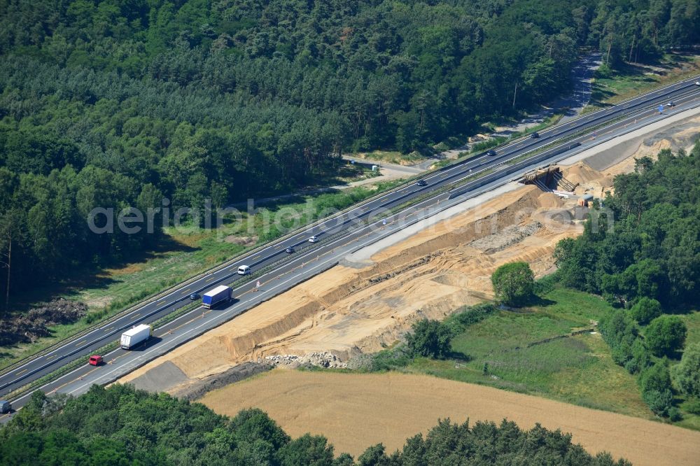 Aerial image Markgrafpieske - Construction and widening of the route of the highway / motorway BAB A12 / E30 at Markgrafpieske in Brandenburg