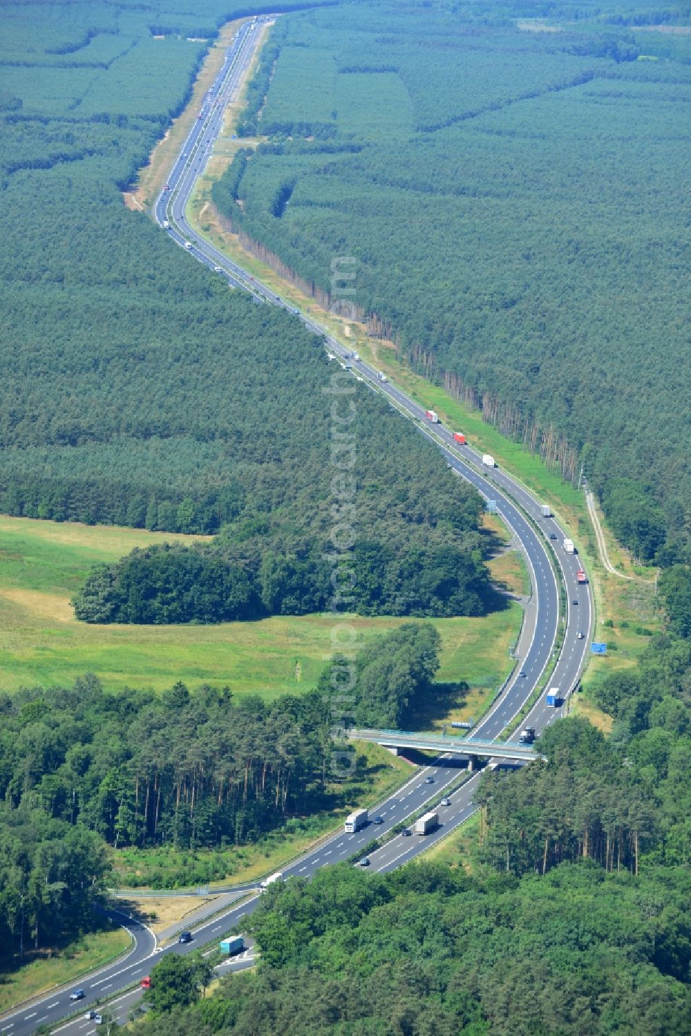 Markgrafpieske from the bird's eye view: Construction and widening of the route of the highway / motorway BAB A12 / E30 at Markgrafpieske in Brandenburg