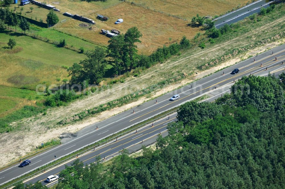 Markgrafpieske from the bird's eye view: Construction and widening of the route of the highway / motorway BAB A12 / E30 at Markgrafpieske in Brandenburg