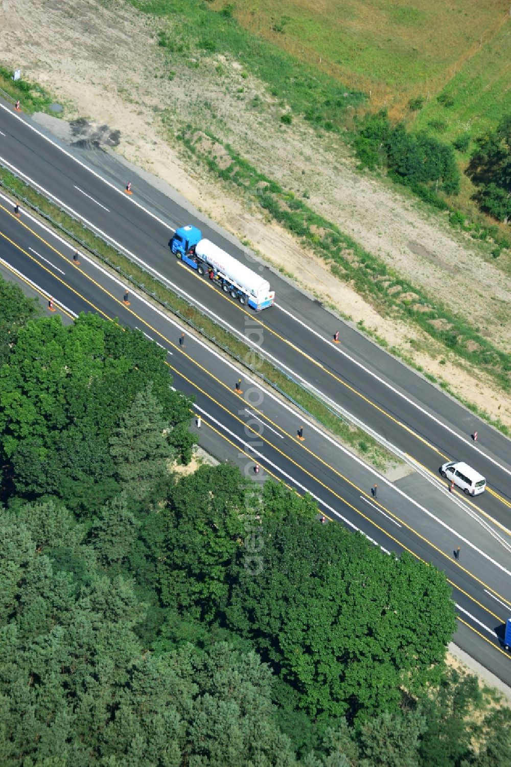 Aerial image Markgrafpieske - Construction and widening of the route of the highway / motorway BAB A12 / E30 at Markgrafpieske in Brandenburg