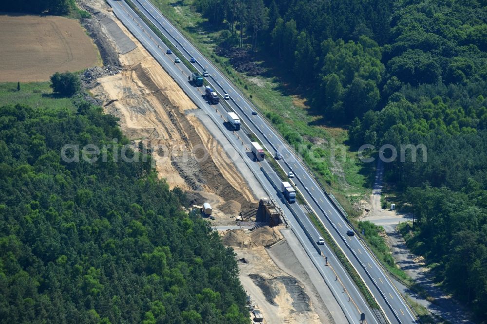 Markgrafpieske from above - Construction and widening of the route of the highway / motorway BAB A12 / E30 at Markgrafpieske in Brandenburg