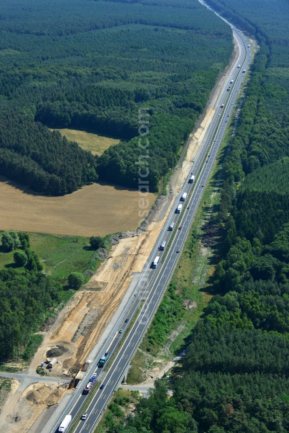 Aerial image Markgrafpieske - Construction and widening of the route of the highway / motorway BAB A12 / E30 at Markgrafpieske in Brandenburg