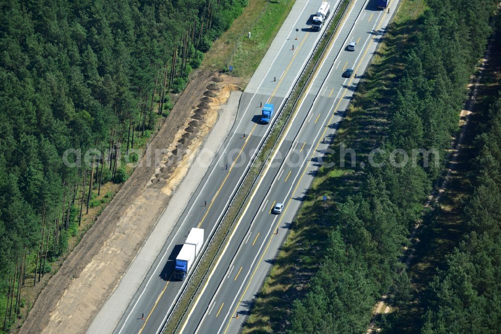 Aerial image Markgrafpieske - Construction and widening of the route of the highway / motorway BAB A12 / E30 at Markgrafpieske in Brandenburg