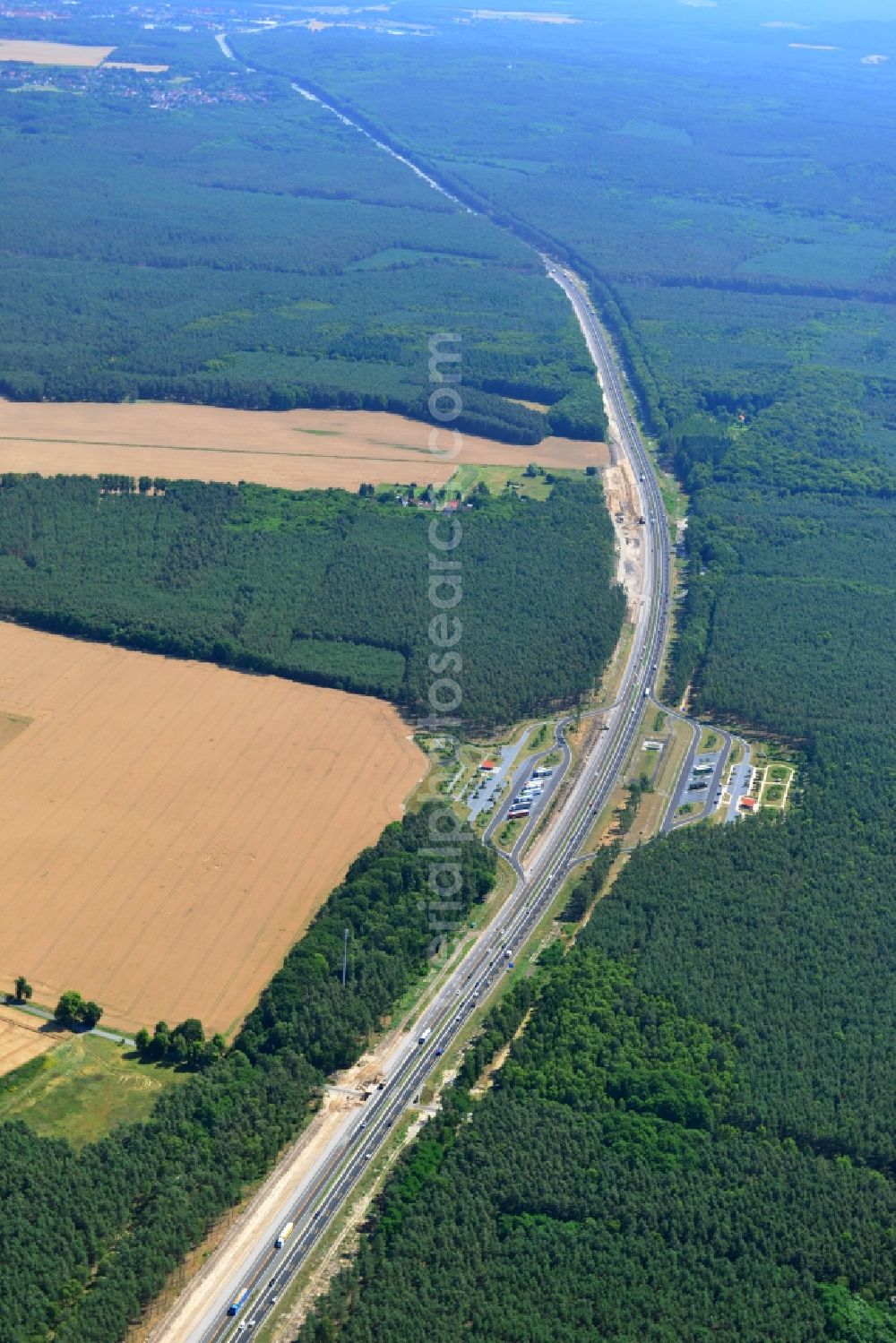 Aerial image Markgrafpieske - Construction and widening of the route of the highway / motorway BAB A12 / E30 at Markgrafpieske in Brandenburg