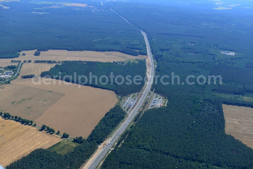 Aerial photograph Markgrafpieske - Construction and widening of the route of the highway / motorway BAB A12 / E30 at Markgrafpieske in Brandenburg