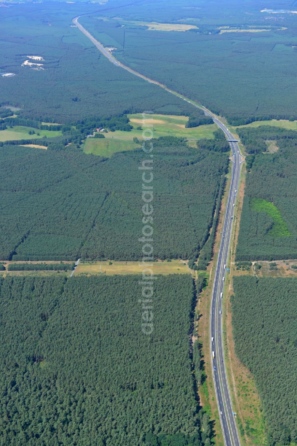 Markgrafpieske from above - Construction and widening of the route of the highway / motorway BAB A12 / E30 at Markgrafpieske in Brandenburg