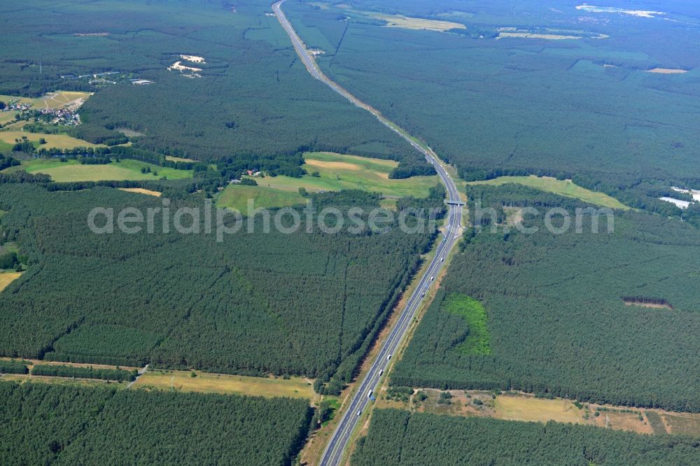 Markgrafpieske from the bird's eye view: Construction and widening of the route of the highway / motorway BAB A12 / E30 at Markgrafpieske in Brandenburg