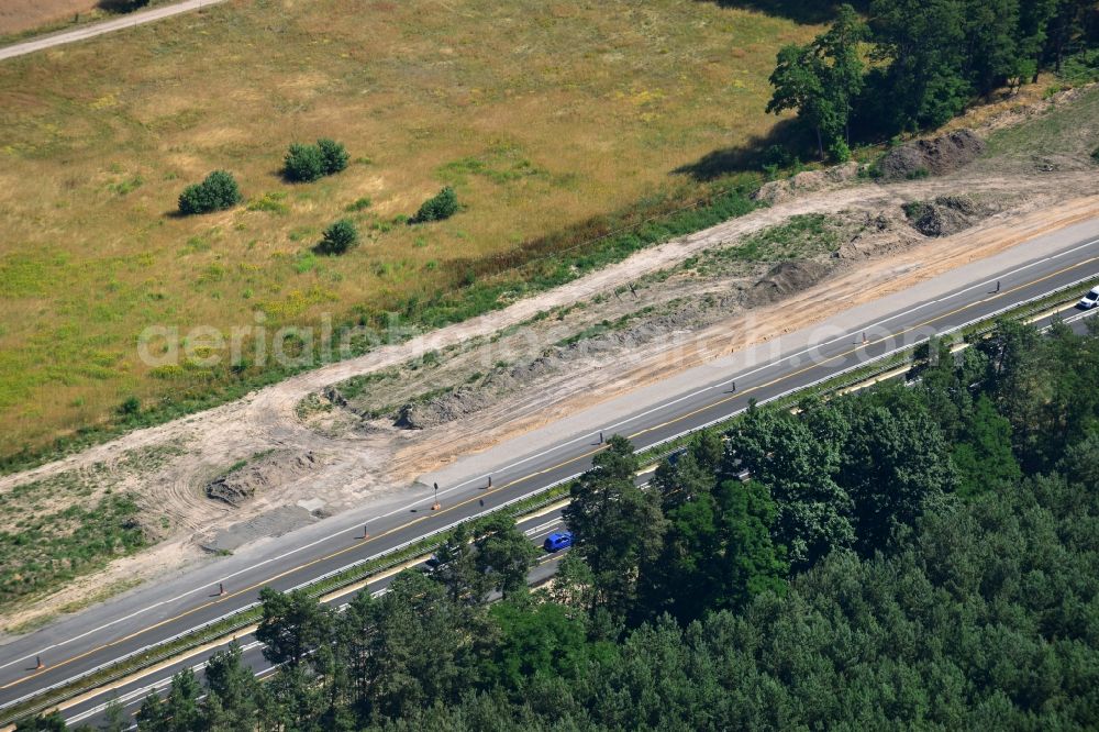 Aerial photograph Markgrafpieske - Construction and widening of the route of the highway / motorway BAB A12 / E30 at Markgrafpieske in Brandenburg