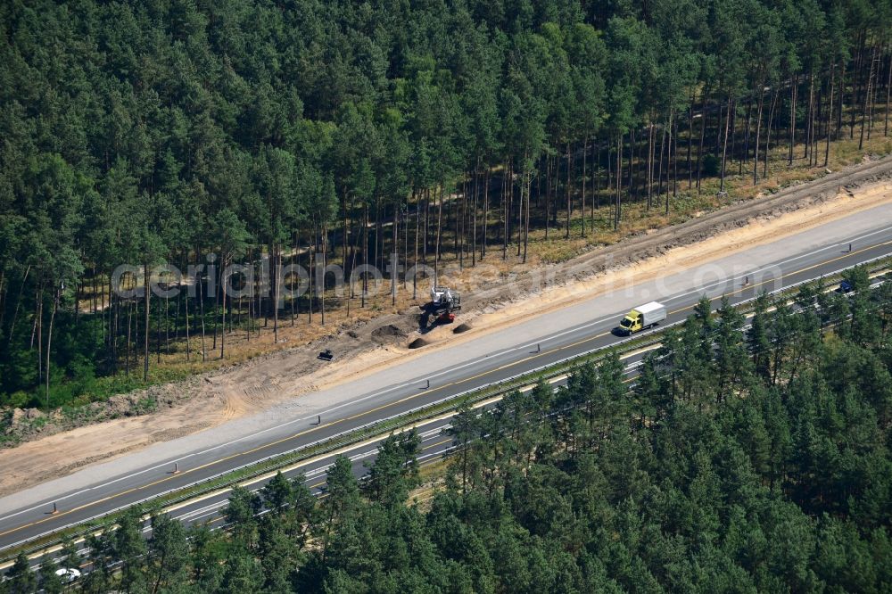 Markgrafpieske from above - Construction and widening of the route of the highway / motorway BAB A12 / E30 at Markgrafpieske in Brandenburg