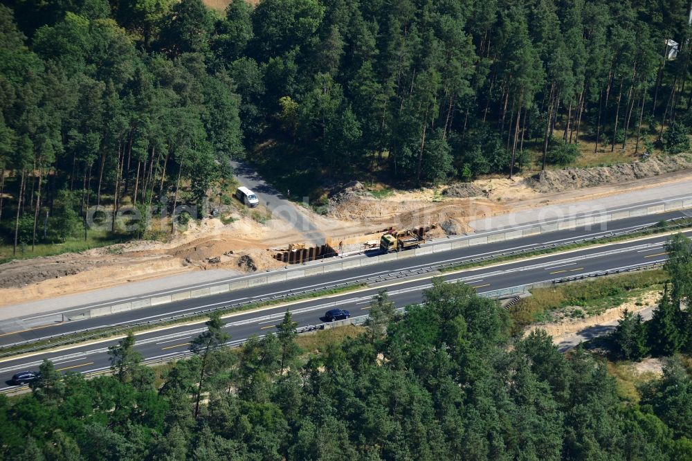 Markgrafpieske from the bird's eye view: Construction and widening of the route of the highway / motorway BAB A12 / E30 at Markgrafpieske in Brandenburg