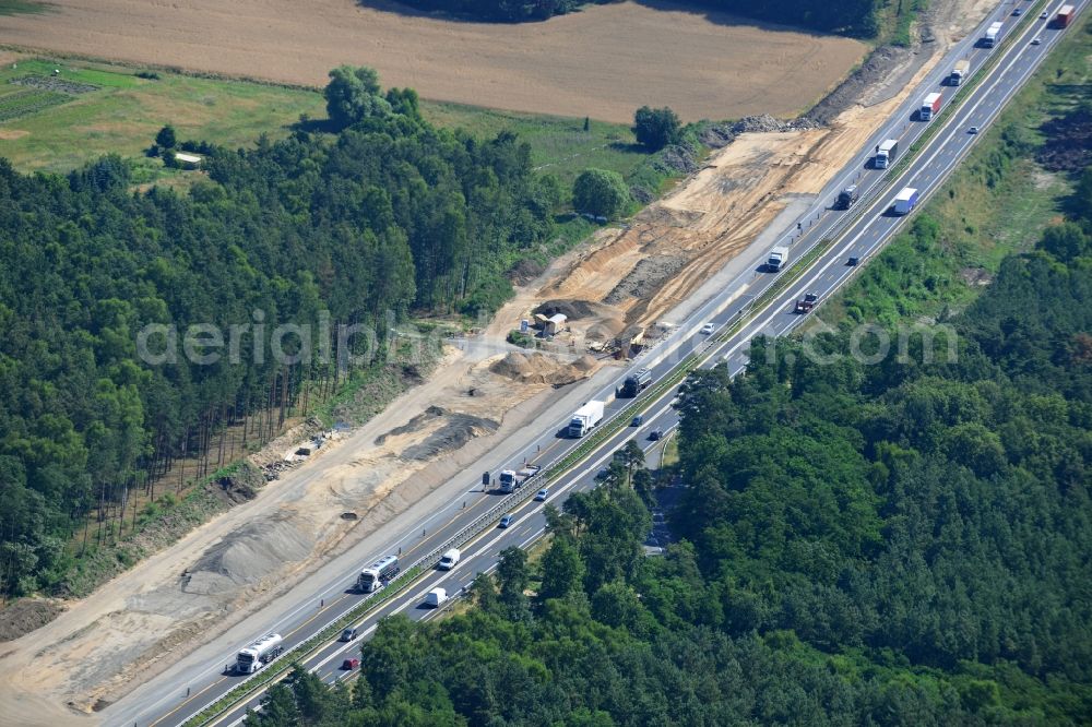 Aerial photograph Markgrafpieske - Construction and widening of the route of the highway / motorway BAB A12 / E30 at Markgrafpieske in Brandenburg