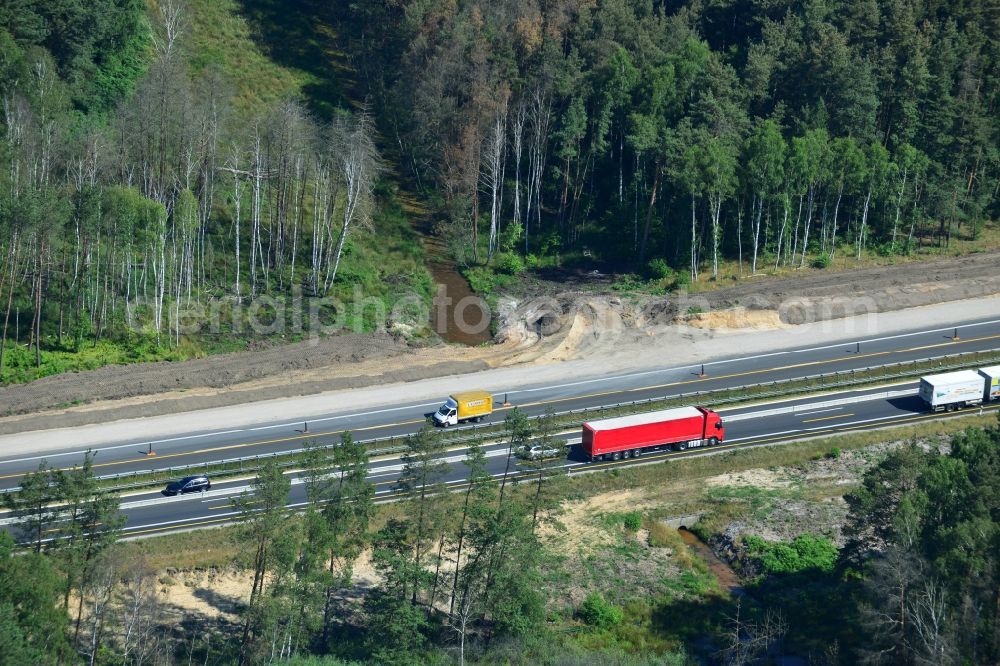 Markgrafpieske from the bird's eye view: Construction and widening of the route of the highway / motorway BAB A12 / E30 at Markgrafpieske in Brandenburg